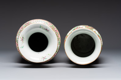 Four Chinese Canton famille rose vases with narrative design, 19th C.