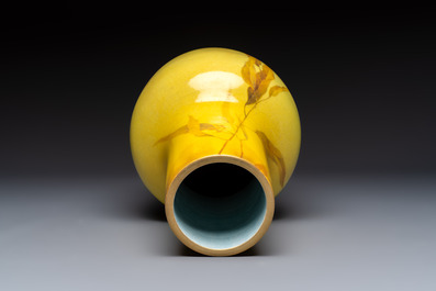 Cl&eacute;ment Massier (1844&ndash;1917): a yellow-glazed vase with floral design, monogrammed C.M., France, Golfe-Juan