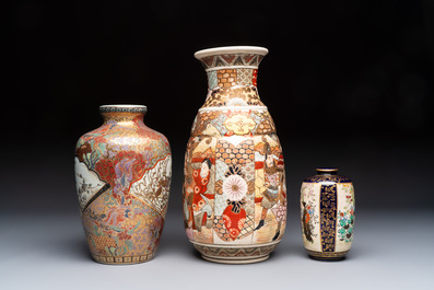 Three Japanese Satsuma vases, various marks, 19/20th C.