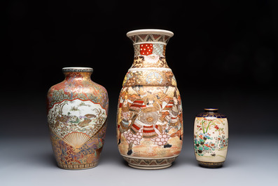 Three Japanese Satsuma vases, various marks, 19/20th C.