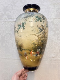 A fine pair of Japanese Satsuma 'Birds and Flowers' vases, Kinkozan 錦光山 mark, Meiji, 19th C.