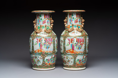 Four Chinese Canton famille rose vases with narrative design, 19th C.