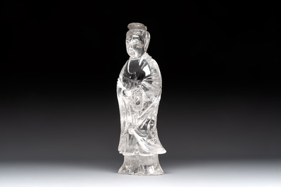 A Chinese carved rock crystal Guanyin, 20th C.