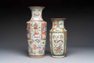 Four Chinese Canton famille rose vases with narrative design, 19th C.