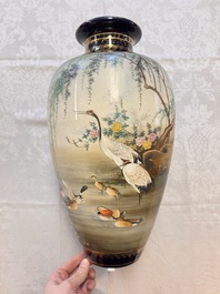 A fine pair of Japanese Satsuma 'Birds and Flowers' vases, Kinkozan 錦光山 mark, Meiji, 19th C.