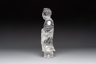 A Chinese carved rock crystal Guanyin, 20th C.