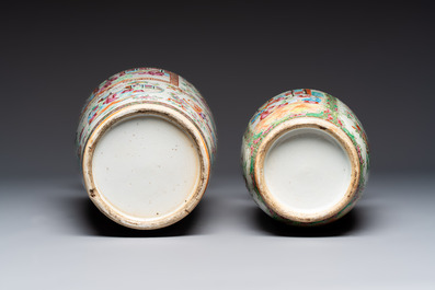 Four Chinese Canton famille rose vases with narrative design, 19th C.