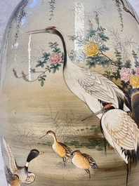 A fine pair of Japanese Satsuma 'Birds and Flowers' vases, Kinkozan 錦光山 mark, Meiji, 19th C.