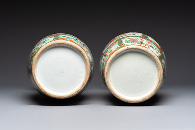 Four Chinese Canton famille rose vases with narrative design, 19th C.