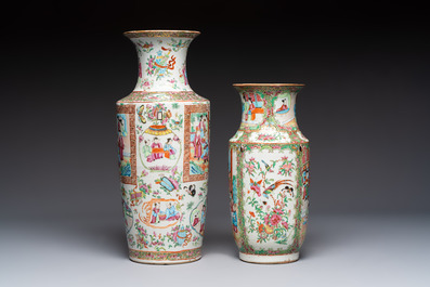 Four Chinese Canton famille rose vases with narrative design, 19th C.