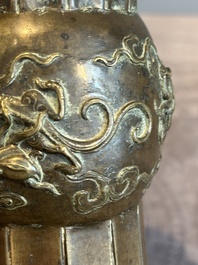 A Chinese bronze 'gu' vase with chilong, Xuande mark, late Ming/early Qing