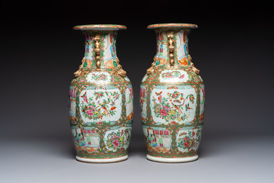 Four Chinese Canton famille rose vases with narrative design, 19th C.