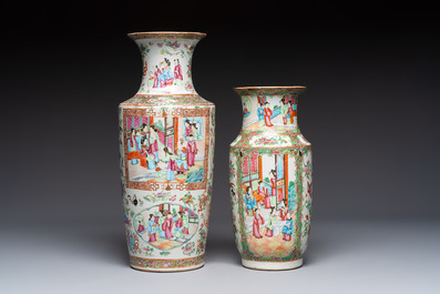 Four Chinese Canton famille rose vases with narrative design, 19th C.