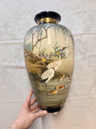 A fine pair of Japanese Satsuma 'Birds and Flowers' vases, Kinkozan 錦光山 mark, Meiji, 19th C.