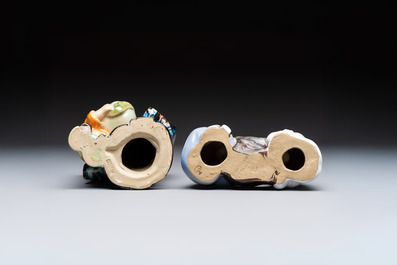 A Chinese polychrome-glazed Shiwan stoneware figure of Tudigong, a 'Shoulao' group and a 'Go Players' group, China marks, 19/20th C.