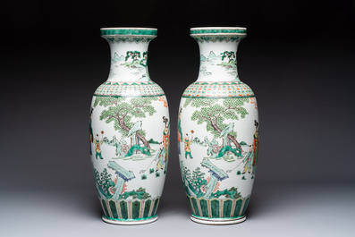 A pair of Chinese famille verte 'Elegant Beauties and Playing Boys' vases, 20th C.