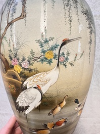 A fine pair of Japanese Satsuma 'Birds and Flowers' vases, Kinkozan 錦光山 mark, Meiji, 19th C.