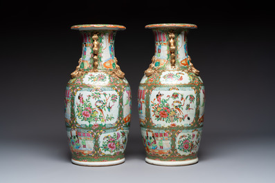 Four Chinese Canton famille rose vases with narrative design, 19th C.