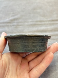 Two small Chinese bronze brush washers, Dong Chang Qi 董昌器 and Da Xiang Yuan Nian 大象元年 marks, Yuan/Ming