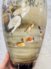 A fine pair of Japanese Satsuma 'Birds and Flowers' vases, Kinkozan 錦光山 mark, Meiji, 19th C.