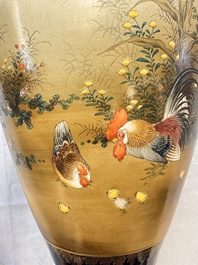 A fine pair of Japanese Satsuma 'Birds and Flowers' vases, Kinkozan 錦光山 mark, Meiji, 19th C.