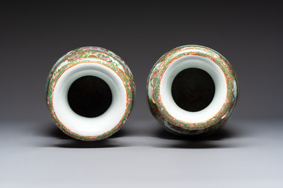 Four Chinese Canton famille rose vases with narrative design, 19th C.