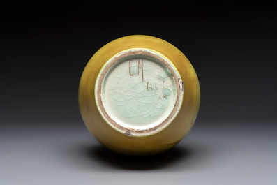 Cl&eacute;ment Massier (1844&ndash;1917): a yellow-glazed vase with floral design, monogrammed C.M., France, Golfe-Juan