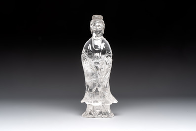 A Chinese carved rock crystal Guanyin, 20th C.