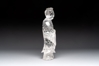 A Chinese carved rock crystal Guanyin, 20th C.