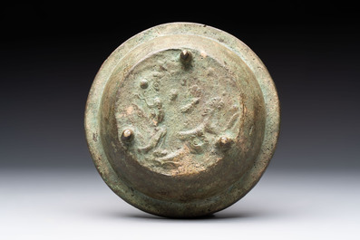 Two small Chinese bronze brush washers, Dong Chang Qi 董昌器 and Da Xiang Yuan Nian 大象元年 marks, Yuan/Ming