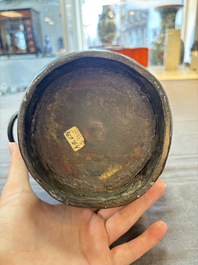 A Chinese archaistic bronze vase, 'Hu 壺', Song/Yuan