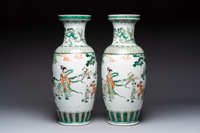A pair of Chinese famille verte 'Elegant Beauties and Playing Boys' vases, 20th C.