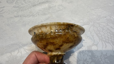 A carved English Blue John fluorspar tazza, ca. 1900