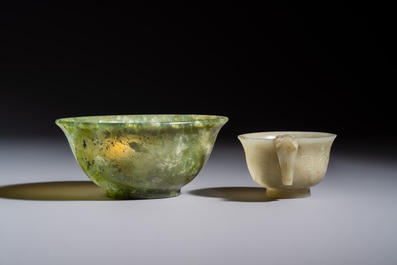 Nine Chinese hardstone carvings and bowls, including jade, 19/20th C.