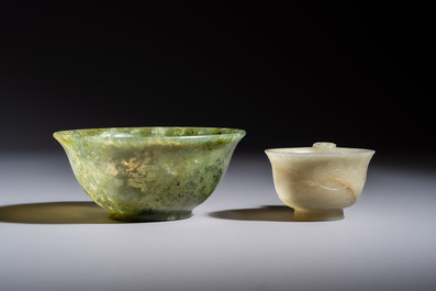 Nine Chinese hardstone carvings and bowls, including jade, 19/20th C.