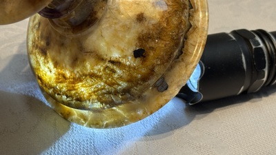 A carved English Blue John fluorspar tazza, ca. 1900