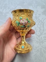 A rare Chinese export precious stone-inset and enamelled gilt-silver coffee set with matching tray, silver marks, 20th C.