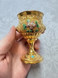 A rare Chinese export precious stone-inset and enamelled gilt-silver coffee set with matching tray, silver marks, 20th C.