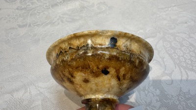 A carved English Blue John fluorspar tazza, ca. 1900