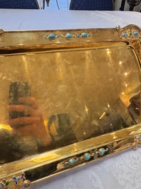 A rare Chinese export precious stone-inset and enamelled gilt-silver coffee set with matching tray, silver marks, 20th C.