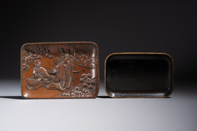 Five Japanese and Japonism bronze wares and three pieces of lacquer ware, 19/20th C.