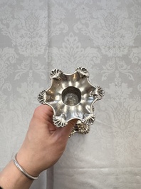 Two English silver candlesticks, William Cafe, London, dated 1751 and 1774