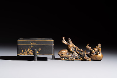 Five Japanese and Japonism bronze wares and three pieces of lacquer ware, 19/20th C.