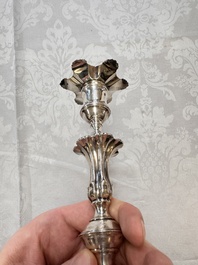 Two English silver candlesticks, William Cafe, London, dated 1751 and 1774