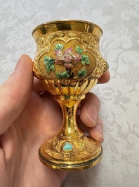 A rare Chinese export precious stone-inset and enamelled gilt-silver coffee set with matching tray, silver marks, 20th C.