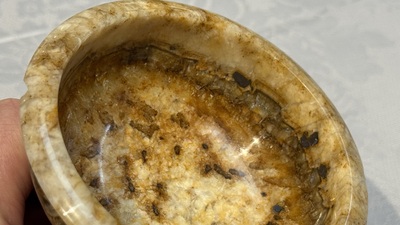 A carved English Blue John fluorspar tazza, ca. 1900