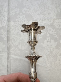 Two English silver candlesticks, William Cafe, London, dated 1751 and 1774