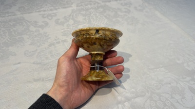 A carved English Blue John fluorspar tazza, ca. 1900