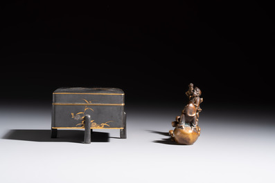Five Japanese and Japonism bronze wares and three pieces of lacquer ware, 19/20th C.