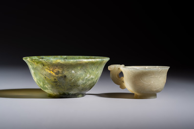 Nine Chinese hardstone carvings and bowls, including jade, 19/20th C.